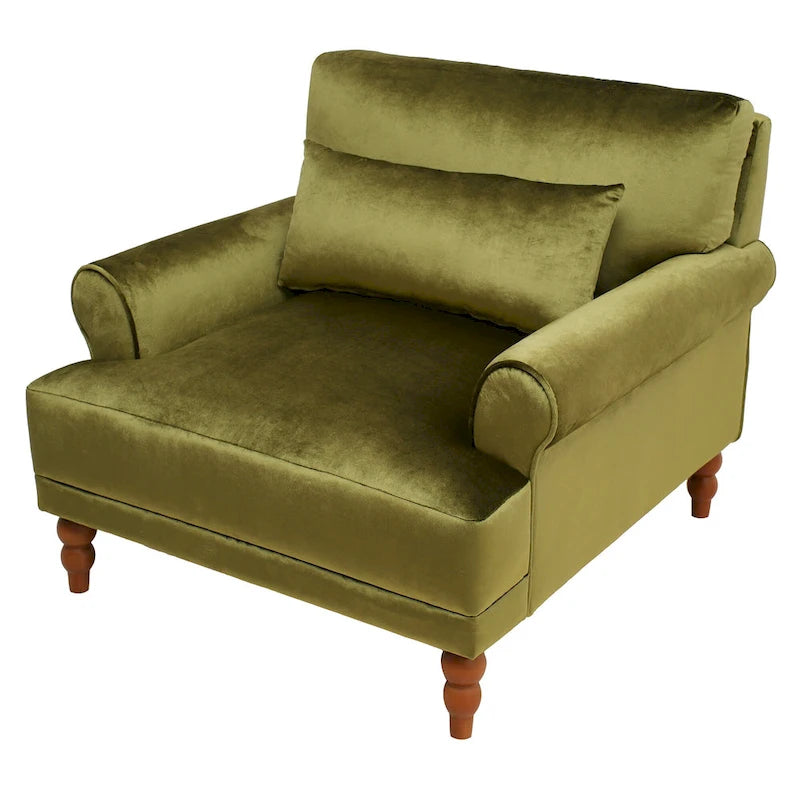 37.8" Velvet Accent Chair - Ergonomic Lumbar Support, Roman Column Legs, Circular Armrests, 220 lbs Capacity, Polyester