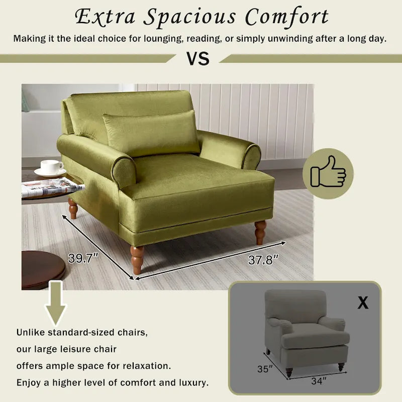 37.8" Velvet Accent Chair - Ergonomic Lumbar Support, Roman Column Legs, Circular Armrests, 220 lbs Capacity, Polyester