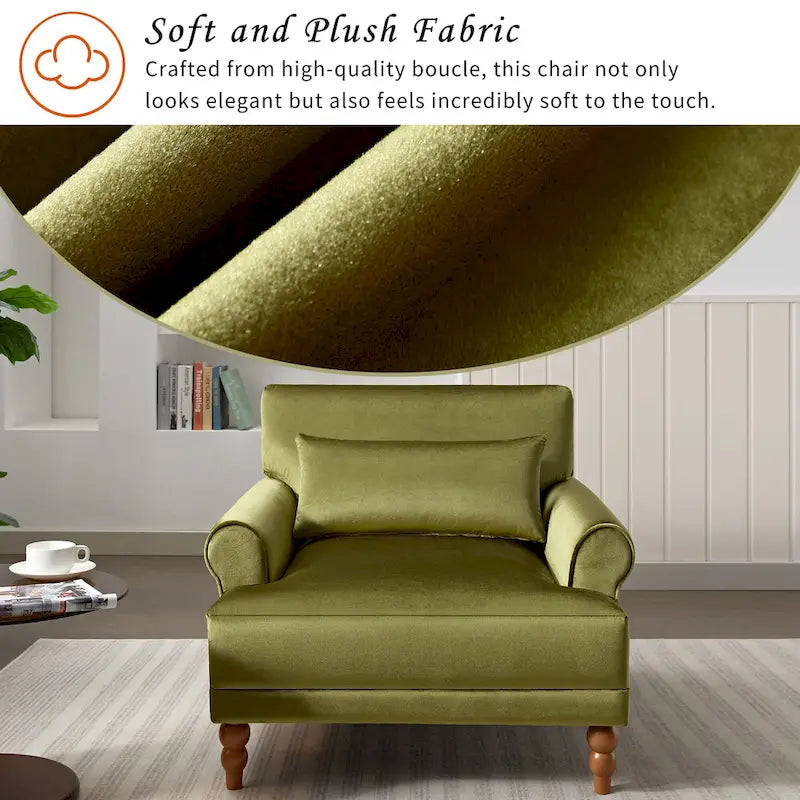 37.8" Velvet Accent Chair - Ergonomic Lumbar Support, Roman Column Legs, Circular Armrests, 220 lbs Capacity, Polyester
