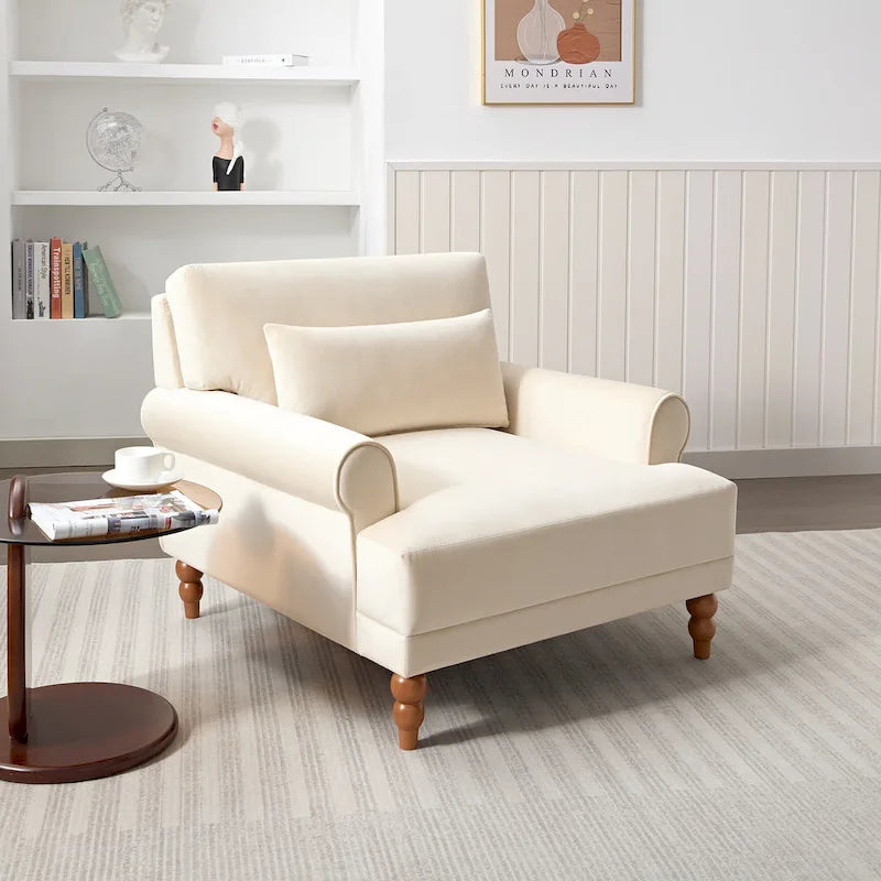 37.8" Velvet Accent Chair - Ergonomic Lumbar Support, Roman Column Legs, Circular Armrests, 220 lbs Capacity, Polyester