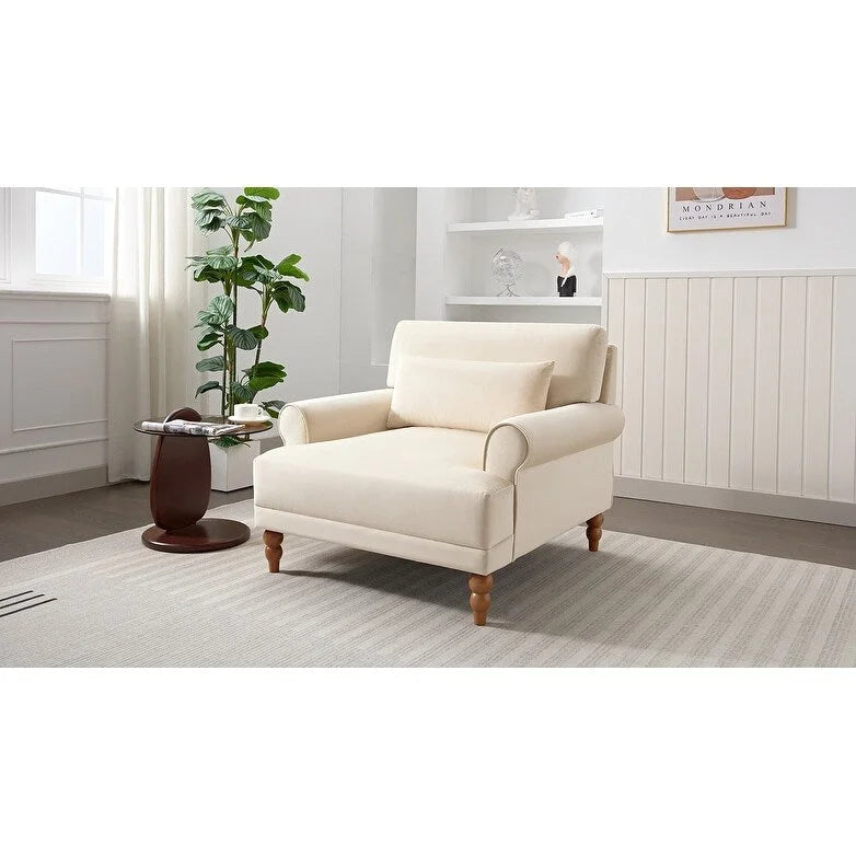 37.8" Velvet Accent Chair - Ergonomic Lumbar Support, Roman Column Legs, Circular Armrests, 220 lbs Capacity, Polyester