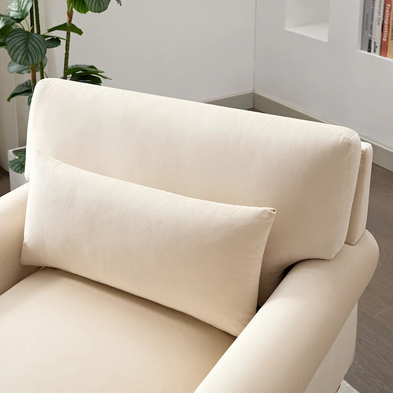 37.8" Velvet Accent Chair - Ergonomic Lumbar Support, Roman Column Legs, Circular Armrests, 220 lbs Capacity, Polyester