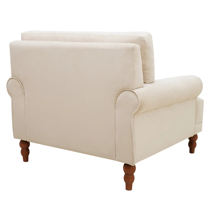 37.8" Velvet Accent Chair - Ergonomic Lumbar Support, Roman Column Legs, Circular Armrests, 220 lbs Capacity, Polyester