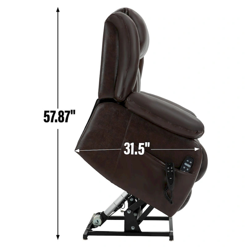 Electric Power Lift Recliner Chair - Genuine Leather, Dual Motors, 8-Point Massage, Lumbar Heat, 180° Recline, Medium Size