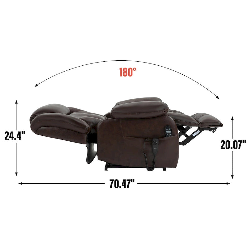 Electric Power Lift Recliner Chair - Genuine Leather, Dual Motors, 8-Point Massage, Lumbar Heat, 180° Recline, Medium Size