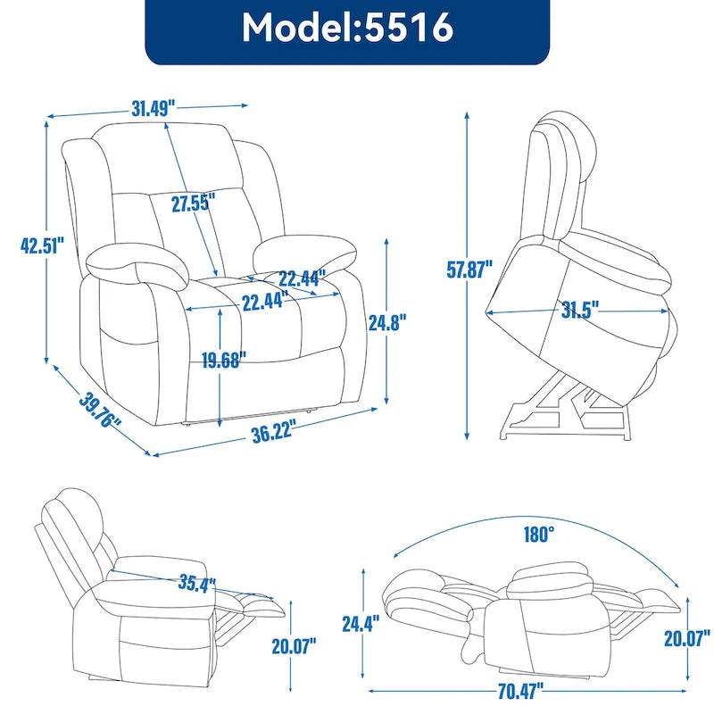 Electric Power Lift Recliner Chair - Genuine Leather, Dual Motors, 8-Point Massage, Lumbar Heat, 180° Recline