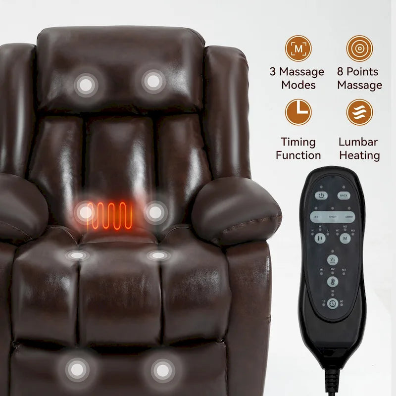 Electric Power Lift Recliner Chair - Genuine Leather, Dual Motors, 8-Point Massage, Lumbar Heat, 180° Recline
