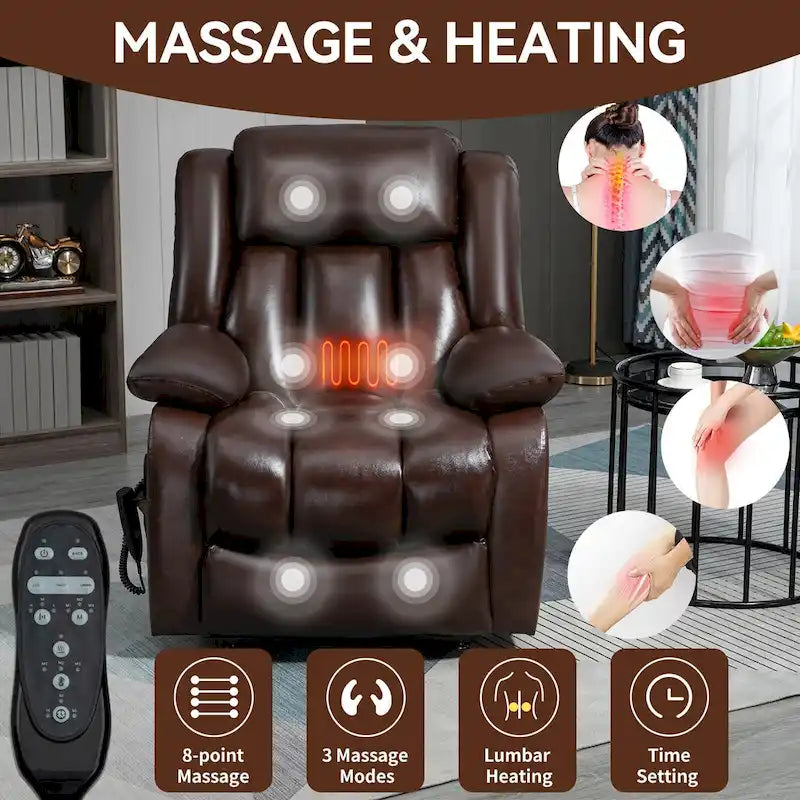 Electric Power Lift Recliner Chair - Genuine Leather, Dual Motors, 8-Point Massage, Lumbar Heat, 180° Recline