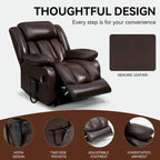 Electric Power Lift Recliner Chair - Genuine Leather, Dual Motors, 8-Point Massage, Lumbar Heat, 180° Recline