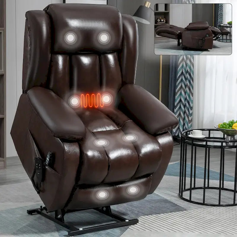Electric Power Lift Recliner Chair - Genuine Leather, Dual Motors, 8-Point Massage, Lumbar Heat, 180° Recline