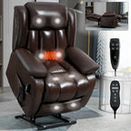 Electric Power Lift Recliner Chair - Genuine Leather, Dual Motors, 8-Point Massage, Lumbar Heat, 180° Recline