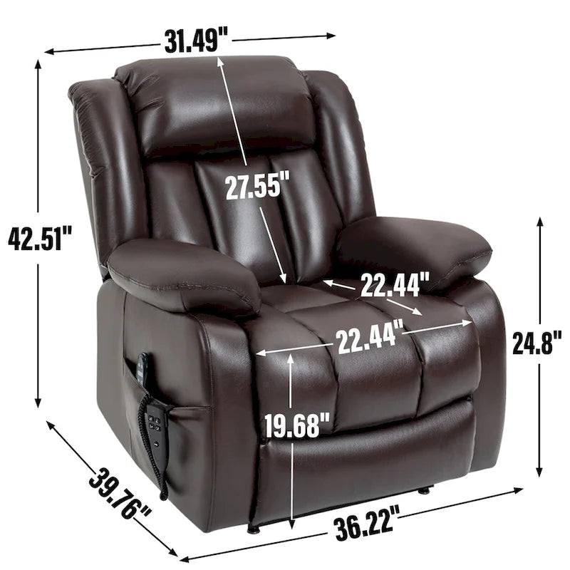 Electric Power Lift Recliner Chair - Genuine Leather, Dual Motors, 8-Point Massage, Lumbar Heat, 180° Recline