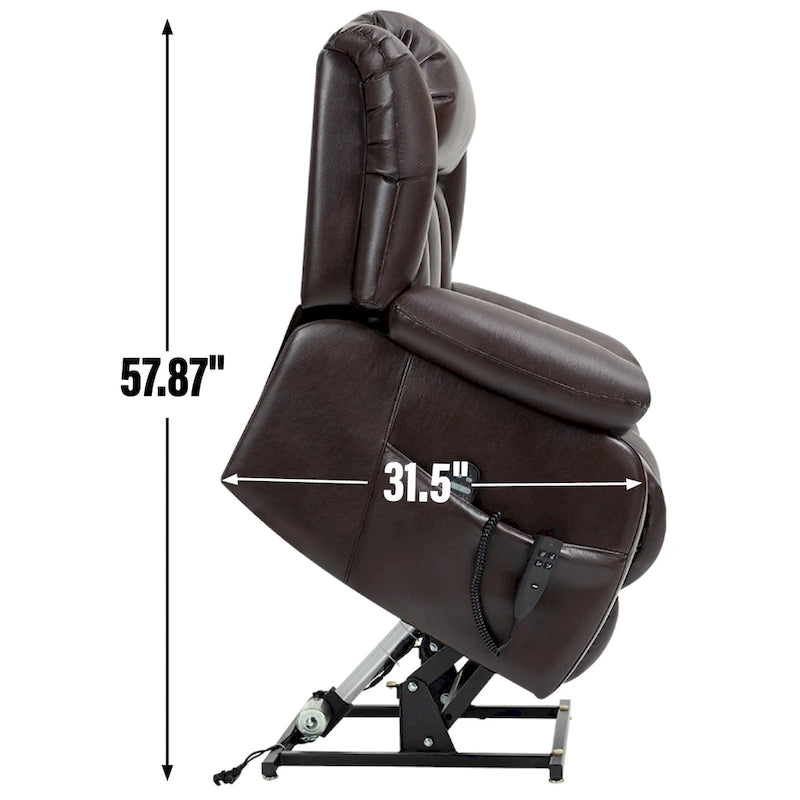 Electric Power Lift Recliner Chair - Genuine Leather, Dual Motors, 8-Point Massage, Lumbar Heat, 180° Recline