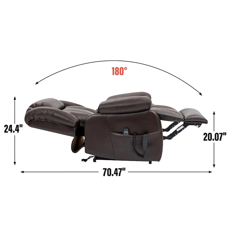 Electric Power Lift Recliner Chair - Genuine Leather, Dual Motors, 8-Point Massage, Lumbar Heat, 180° Recline