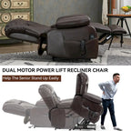 Electric Power Lift Recliner Chair - Genuine Leather, Dual Motors, 8-Point Massage, Lumbar Heat, 180° Recline
