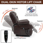 Electric Power Lift Recliner Chair - Genuine Leather, Dual Motors, 8-Point Massage, Lumbar Heat, 180° Recline