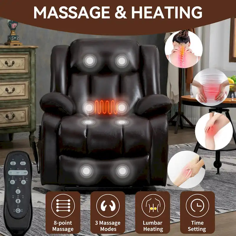 Electric Power Lift Recliner Chair - Genuine Leather, Dual Motors, 8-Point Massage, Lumbar Heat, 180° Recline