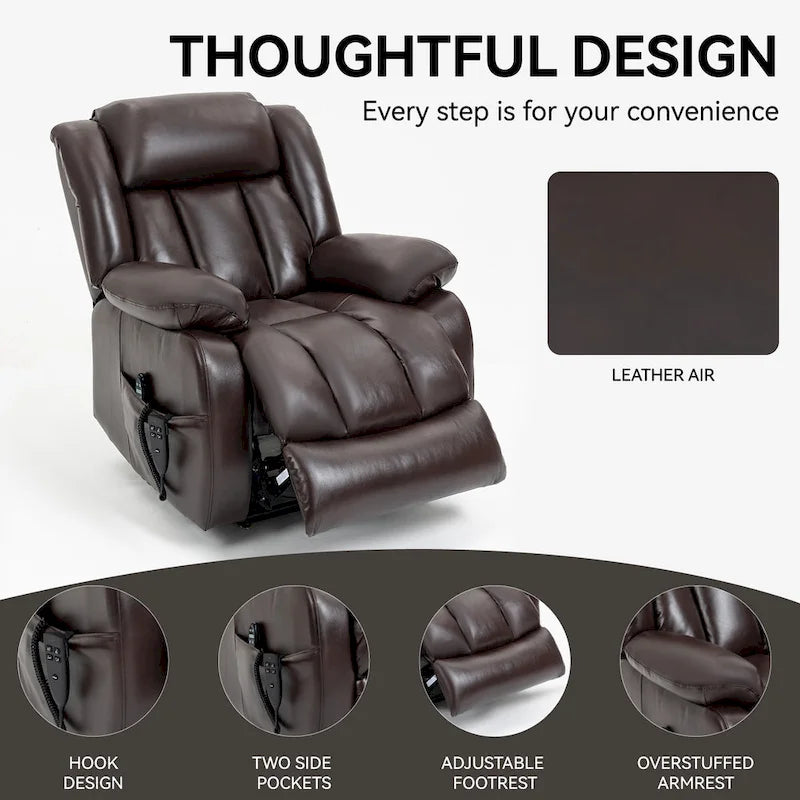 Electric Power Lift Recliner Chair - Genuine Leather, Dual Motors, 8-Point Massage, Lumbar Heat, 180° Recline