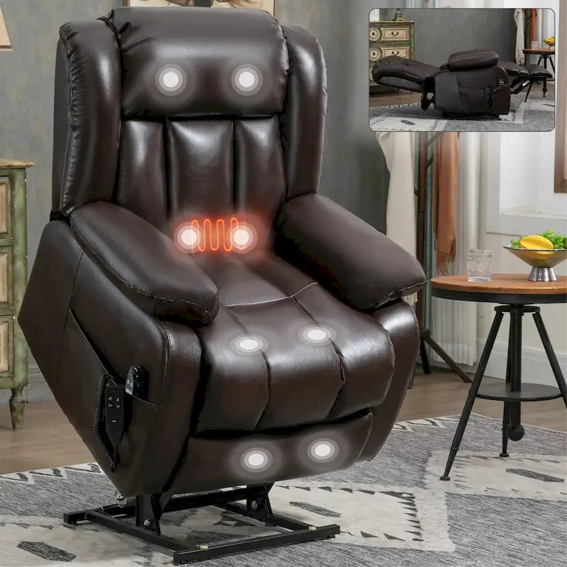 Electric Power Lift Recliner Chair - Genuine Leather, Dual Motors, 8-Point Massage, Lumbar Heat, 180° Recline