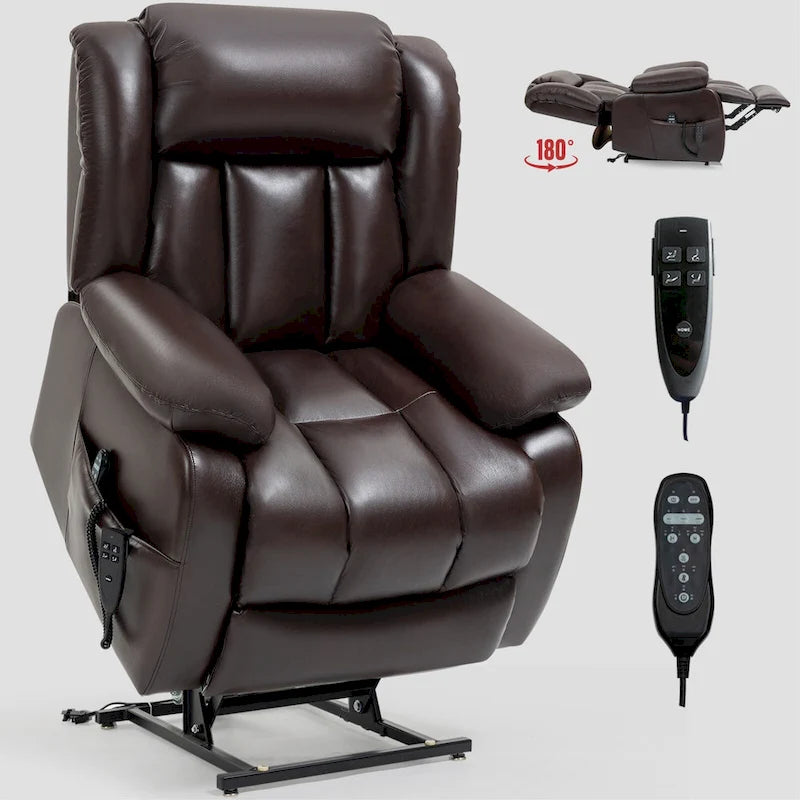 Electric Power Lift Recliner Chair - Genuine Leather, Dual Motors, 8-Point Massage, Lumbar Heat, 180° Recline