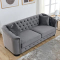 Velvet Sofa - 77"W, 3 Seats, Tufted Backrest, Nailhead Trim, Style, 250 lbs/Seat, Grey, Modern