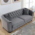Grey 77 Modern Velvet 3-Seater Sofa with Tufted Backrests and Nailhead Trim