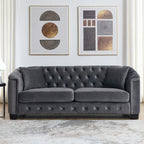 Velvet Sofa - 77"W, 3 Seats, Tufted Backrest, Nailhead Trim, Style, 250 lbs/Seat, Grey, Modern