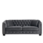 Velvet Sofa - 77"W, 3 Seats, Tufted Backrest, Nailhead Trim, Style, 250 lbs/Seat, Grey, Modern