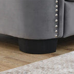 Velvet Sofa - 77"W, 3 Seats, Tufted Backrest, Nailhead Trim, Style, 250 lbs/Seat, Grey, Modern