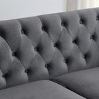 Velvet Sofa - 77"W, 3 Seats, Tufted Backrest, Nailhead Trim, Style, 250 lbs/Seat, Grey, Modern