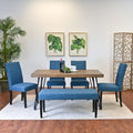 Dining Table with Chairs and Bench - 60"D x 33"W x 30"H, 4 Chairs, Linen Upholstered, Hairpin Legs, Industrial, 3 Colors