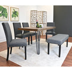 Dining Table with Chairs and Bench - 60"D x 33"W x 30"H, 4 Chairs, Linen Upholstered, Hairpin Legs, Industrial, 3 Colors