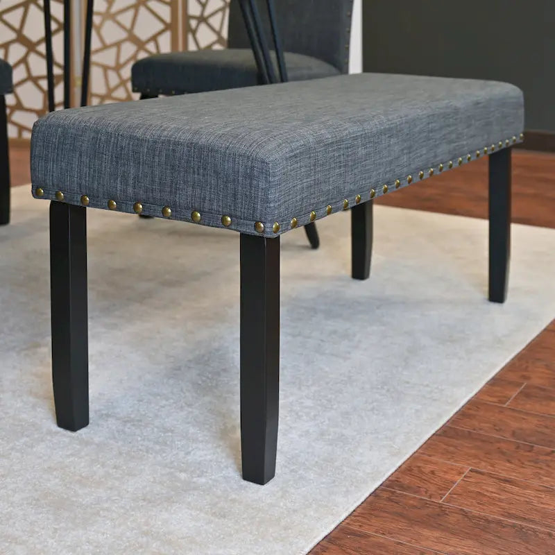 Dining Table with Chairs and Bench - 60"D x 33"W x 30"H, 4 Chairs, Linen Upholstered, Hairpin Legs, Industrial, 3 Colors