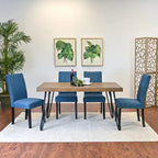 Dining Table with Chairs and Bench - 60"D x 33"W x 30"H, 4 Chairs, Linen Upholstered, Hairpin Legs, Industrial, 3 Colors
