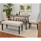 Dining Table with Chairs and Bench - 60"D x 33"W x 30"H, 4 Chairs, Linen Upholstered, Hairpin Legs, Industrial, 3 Colors