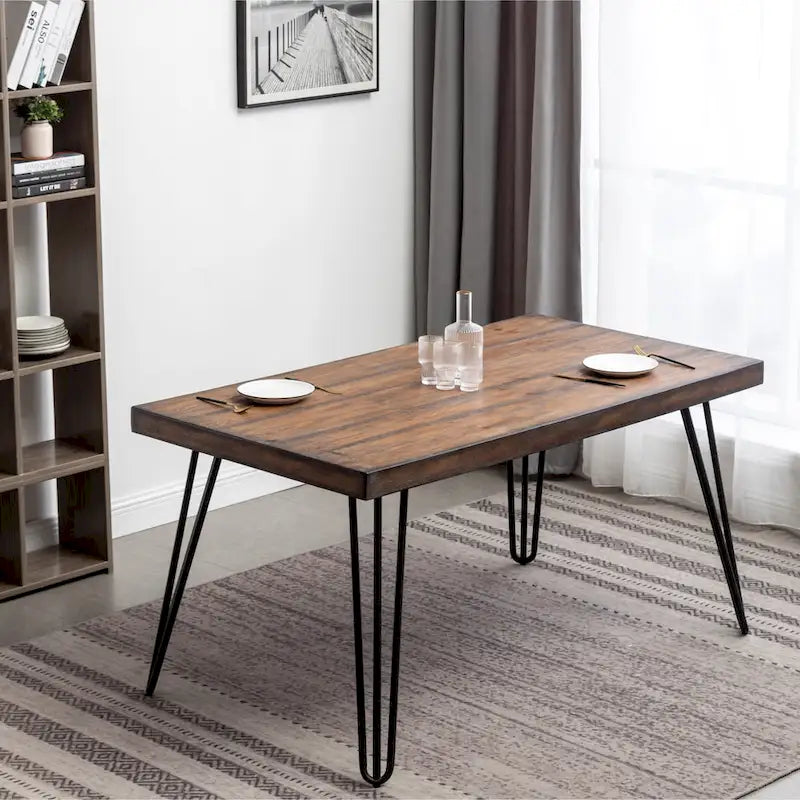 Dining Table with Chairs and Bench - 60"D x 33"W x 30"H, 4 Chairs, Linen Upholstered, Hairpin Legs, Industrial, 3 Colors