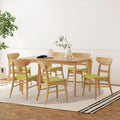 Dining Table with 6 Chairs - 59.1"W, Mid-Century Modern, Rubberwood, Upholstered Seats, 300 lbs Capacity, 6 Color Options
