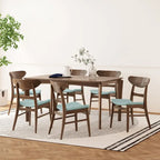 Dining Table with 6 Chairs - 59.1"W, Mid-Century Modern, Rubberwood, Upholstered Seats, 300 lbs Capacity, 6 Color Options