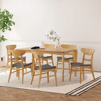 Dining Table with 6 Chairs - 59.1"W, Mid-Century Modern, Rubberwood, Upholstered Seats, 300 lbs Capacity, 6 Color Options
