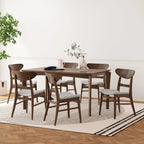 Dining Table with 6 Chairs - 59.1"W, Mid-Century Modern, Rubberwood, Upholstered Seats, 300 lbs Capacity, 6 Color Options