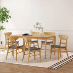 Dining Table with 6 Chairs - 59.1"W, Mid-Century Modern, Rubberwood, Upholstered Seats, 300 lbs Capacity, 6 Color Options