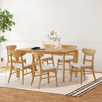Dining Table with 6 Chairs - 59.1"W, Mid-Century Modern, Rubberwood, Upholstered Seats, 300 lbs Capacity, 6 Color Options