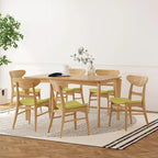 Dining Table with 6 Chairs - 59.1"W, Mid-Century Modern, Rubberwood, Upholstered Seats, 300 lbs Capacity, 6 Color Options
