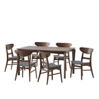 Dining Table with 6 Chairs - 59.1"W, Mid-Century Modern, Rubberwood, Upholstered Seats, 300 lbs Capacity, 6 Color Options
