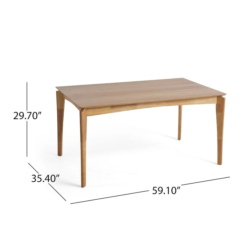 Dining Table with 6 Chairs - 59.1"W, Mid-Century Modern, Rubberwood, Upholstered Seats, 300 lbs Capacity, 6 Color Options