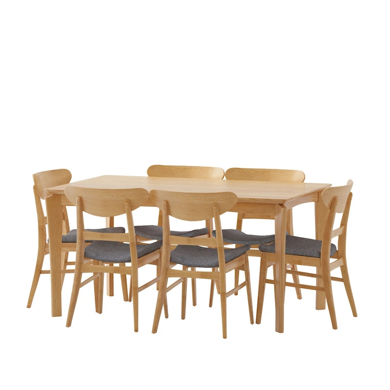 Dining Table with 6 Chairs - 59.1"W, Mid-Century Modern, Rubberwood, Upholstered Seats, 300 lbs Capacity, 6 Color Options