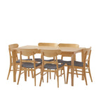 Dining Table with 6 Chairs - 59.1"W, Mid-Century Modern, Rubberwood, Upholstered Seats, 300 lbs Capacity, 6 Color Options