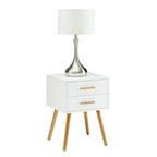 2-Drawer End Table - 15.75"L x 15.75"W x 23.5"H, MDF & Rubberwood, Bamboo Handles, Mid-Century Style, 7 Colors