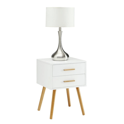2-Drawer End Table - 15.75"L x 15.75"W x 23.5"H, MDF & Rubberwood, Bamboo Handles, Mid-Century Style, 7 Colors