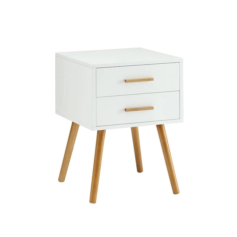 2-Drawer End Table - 15.75"L x 15.75"W x 23.5"H, MDF & Rubberwood, Bamboo Handles, Mid-Century Style, 7 Colors